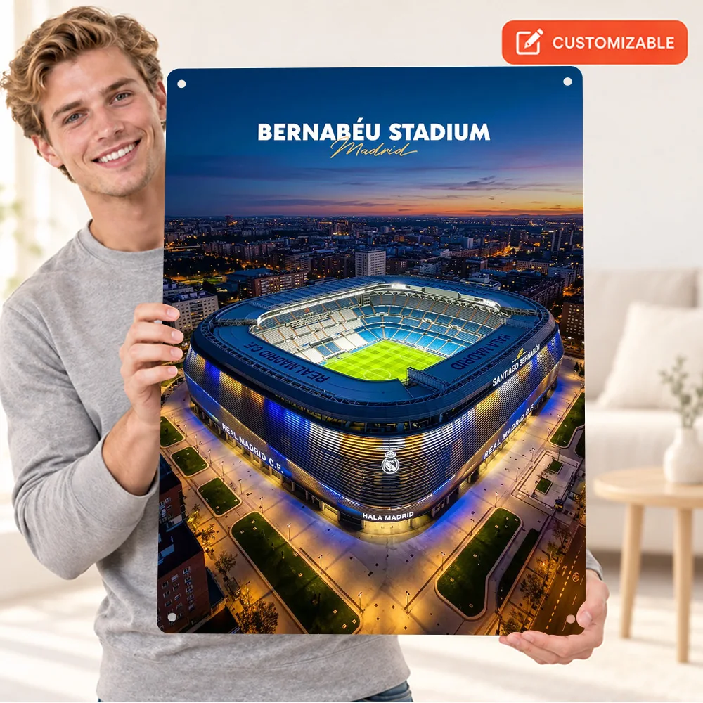 Bernabeu Stadium Football Printed Poster Personalized Aluminum Metal Sign Decorative Sporting Theme Wall Art For Home Gym Decor