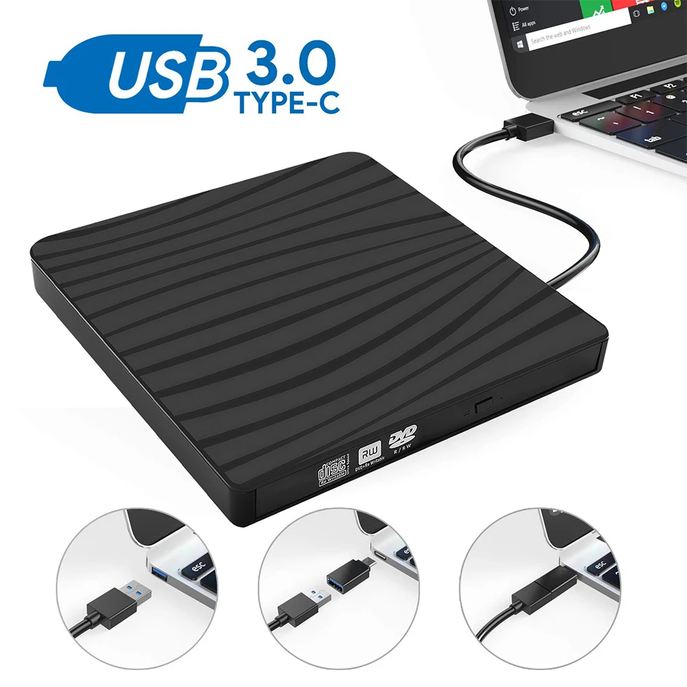 مشغل أقراص مضغوطة/DVD التوصيل والتشغيل محرك أقراص CD/DVD خارجي USB3.0 Type-C محمول CD DVD الموقد قارئ الموقد المحمول لسطح المكتب المحمول