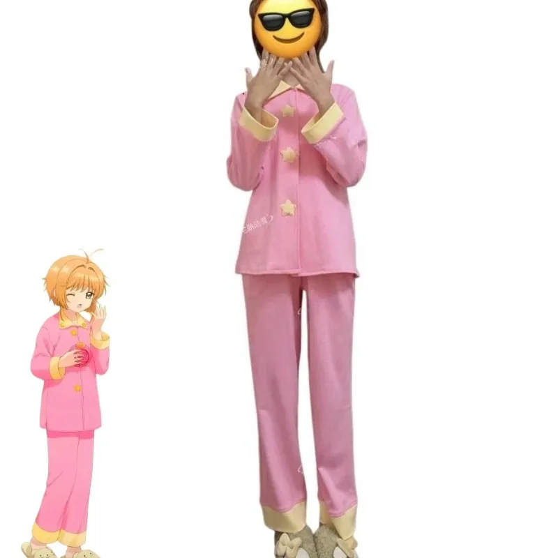 

Anime KINOMOTO SAKURA Cosplay Costume Pink Long Sleeves Pajamas Kawaii Cute Nightclothes for Women Girls Roleplay Outfits