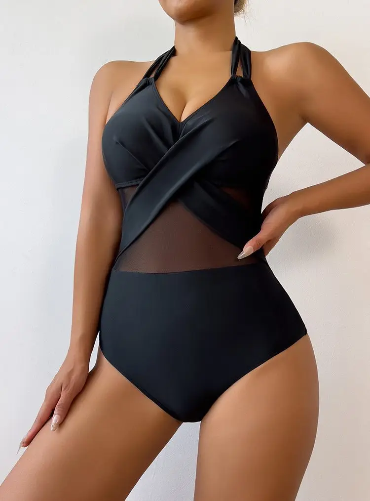 2025 جديد وصول النمط الأوروبي والأمريكي قطعة واحدة ملابس السباحة المحافظ بلون شبكة مجموعة البكيني ملابس السباحة الفاخرة للنساء #6