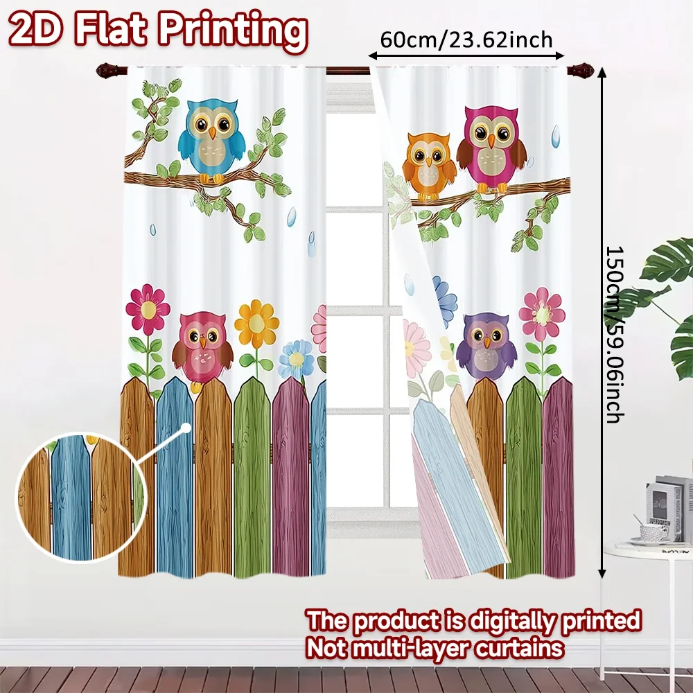 2D flat printing 2pcs Party Window Curtains Colorful Owls on Branch Digital Printed Polyester Drapes Festive Curtains Use for