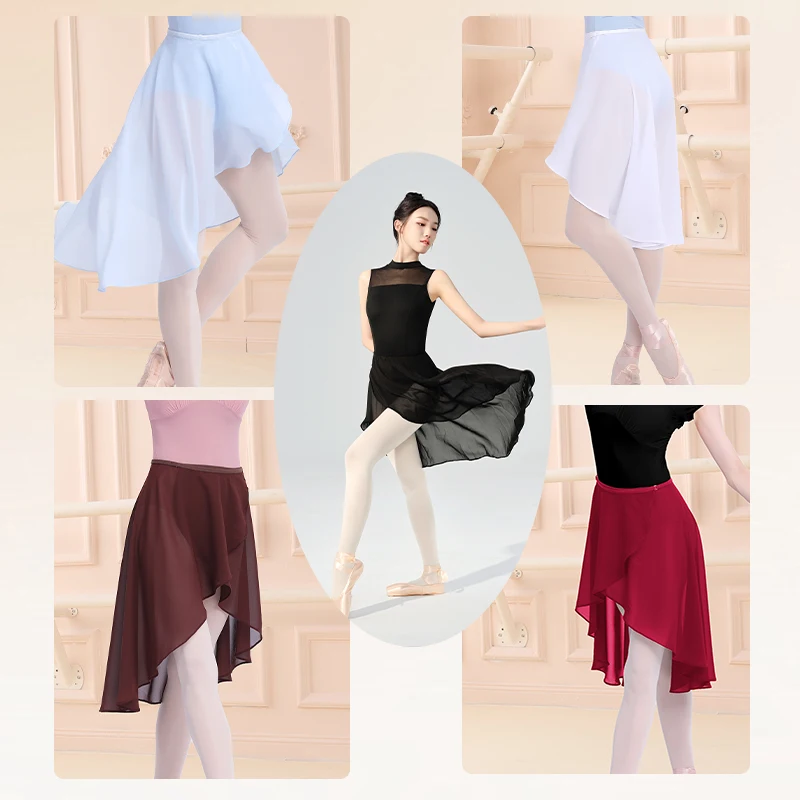 Women Ballet Wrap Skirt Black Chiffon Ballet Skirt Sheer Dance Skirt Adult Waist Adjustable Buckle Skirt Teens Irregular Skirt