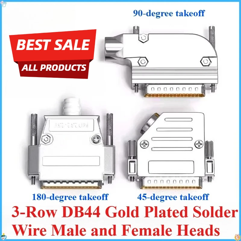 1Pcs Industrial DB44 Male Female Plug HDB44 Pin 45/90 Degree Outlet Metal Shielding Shell D-SUB 44 Pin Soldering Wire Connector