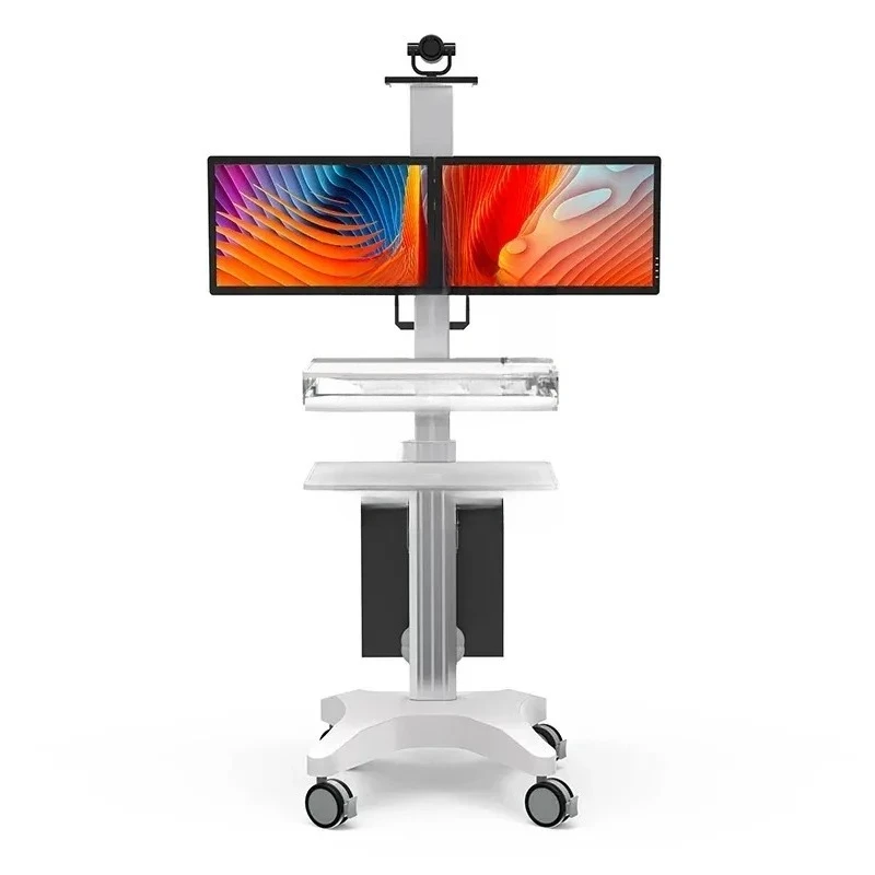 H2V Height Adjustable Mobile Cart Computer Cart Lifting trolley with 2 Mounts Office School