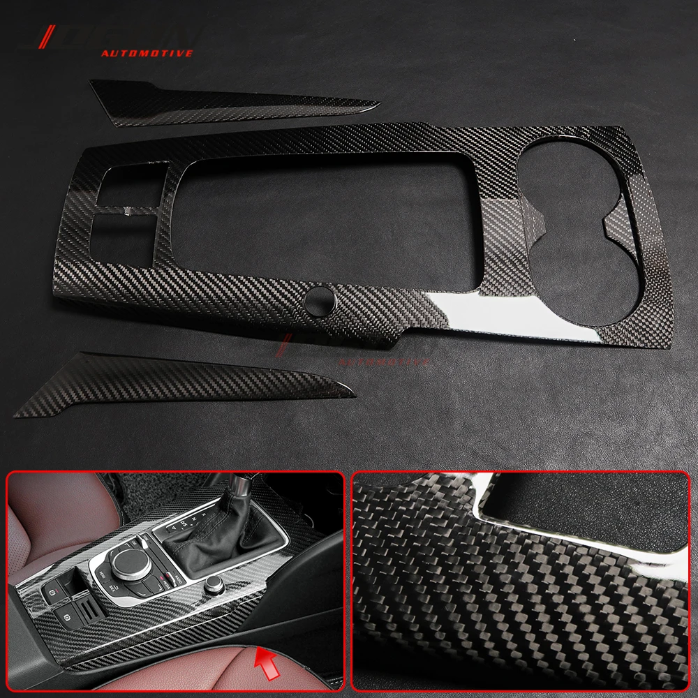 100% Carbon Fiber For AUDI A3 S3 RS3 2014 2015 2016 2017 2018 Car Accessories Console Gear Shift Panel Interior Sticker Cover