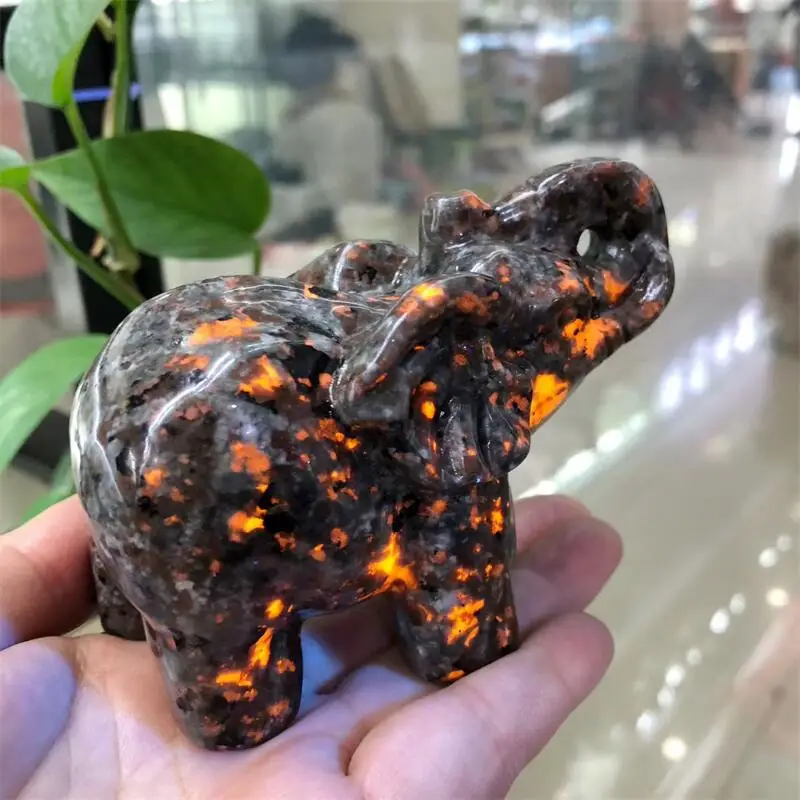 9.6CM Natural Yooperlite Elephant Carving Polished Animal Powerful Statue For Home Decoration Holiday Gift 1pcs