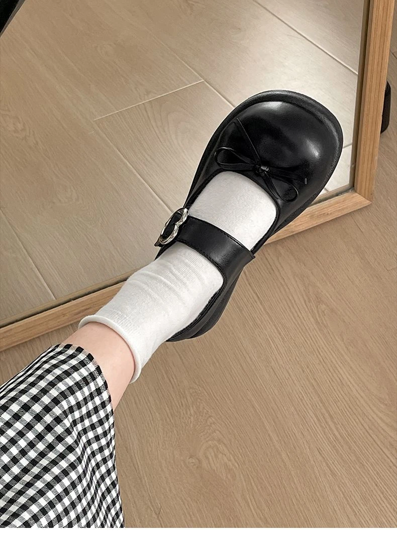 Süße Kawaii Lolita Mary Janes JK Schuhe Damen Kunstleder Kleine Schleife Herz Metallschnalle Flache Schuhe Studentinnen Flache Uniformschuhe – Detail 19