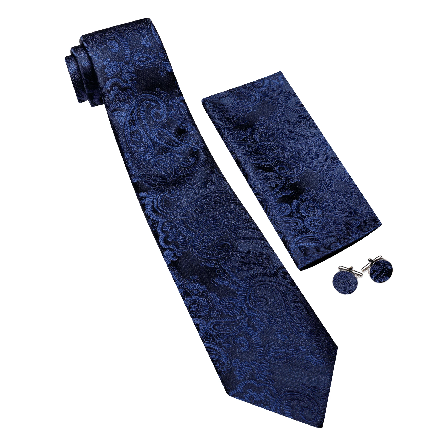 Picture 5: Vintage Glossy Jacquard Paisley Men Tie Set Floral Paisley Necktie Pocket Square Cufflinks Formal Business Wedding Groom Office