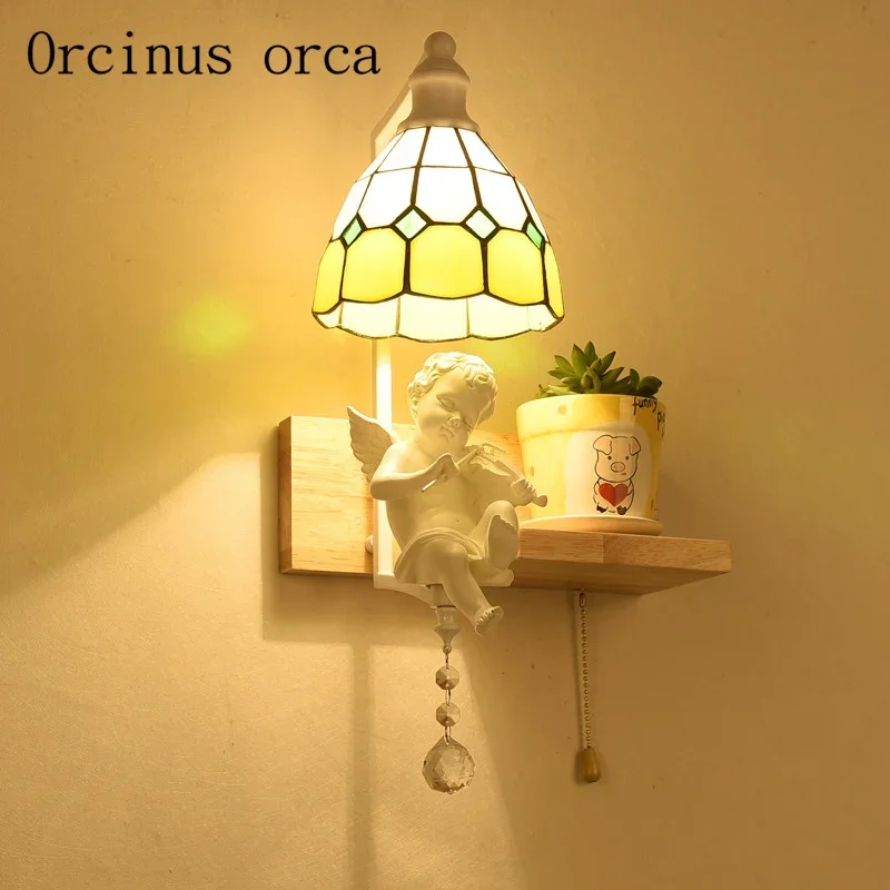 

Mediterranean painted wall lamp living room children's bedroom corridor European style modern simple glass wall lamp