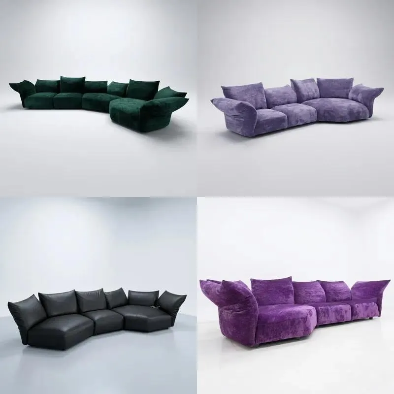 Petal-shaped sofa, Italian minimalist French style, customizable, full steel frame, blue woolen cloth cover, sponge