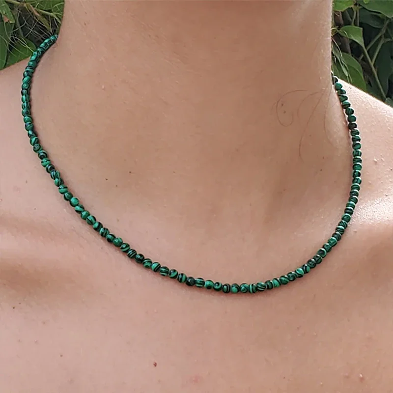 New natural stone stainless steel beaded necklace for men and women surfing natural malachite necklace tribal trend jewelry