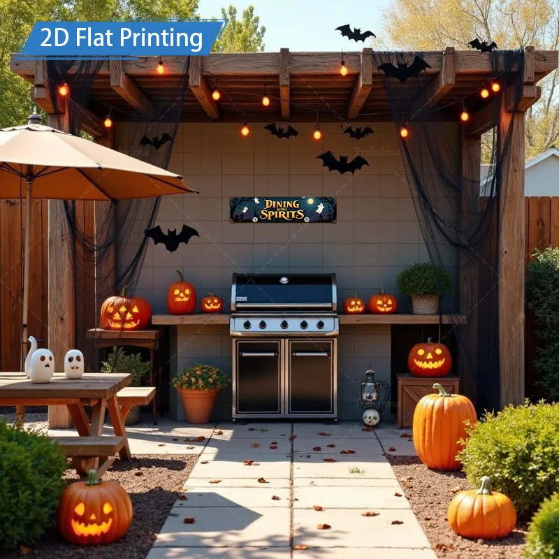 1 Stück 20,3 x 30,5 cm großes Metallschild „Esszimmer mit Geister“ Metallschild, gruselige Kürbisgeister-Dekoration für Party