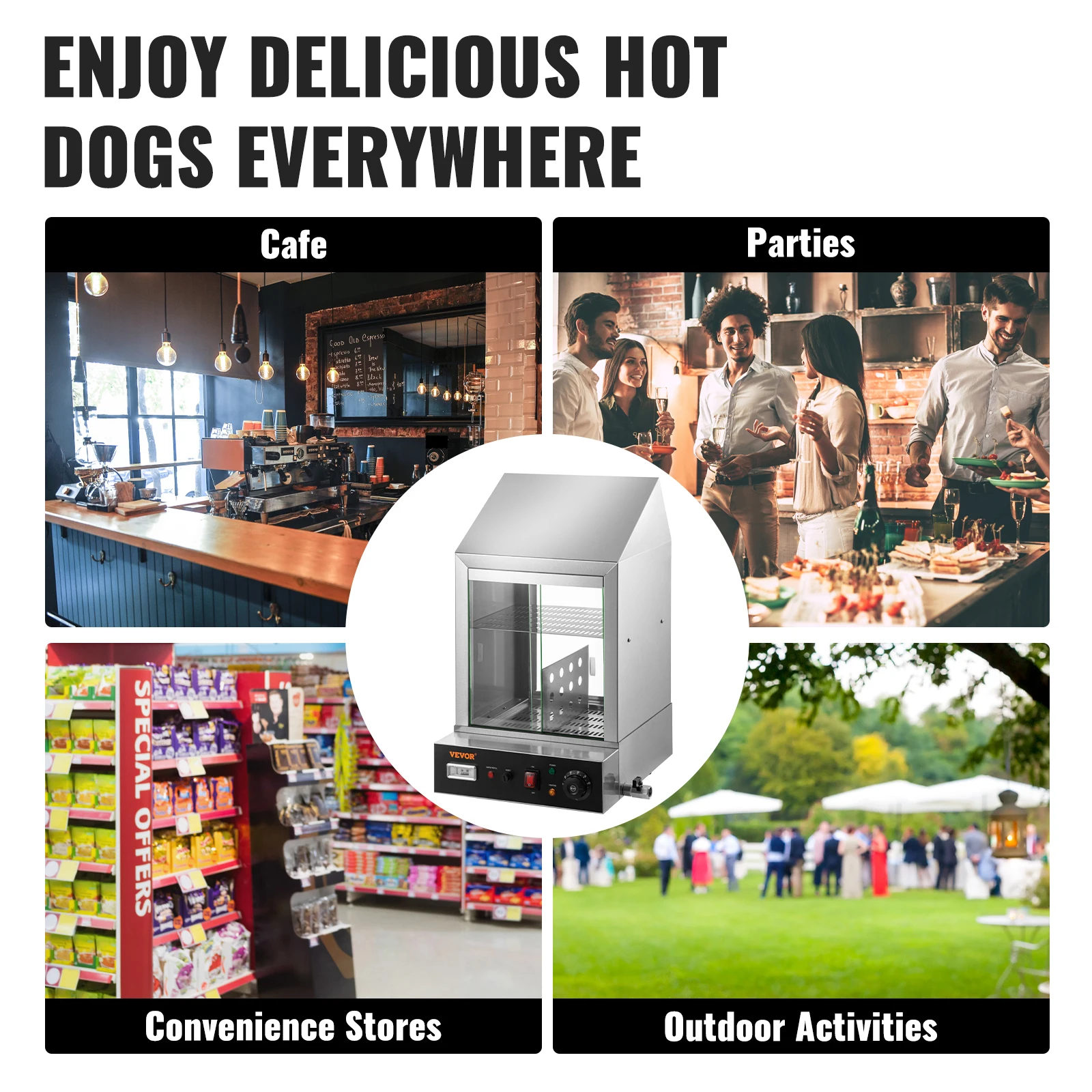 VEVOR 2-Tier Hot Dog Machine for 200 Hotdogs & 42 Buns Electric Bun Warmer Cooker with Rotary Knob Temp Display 7.5 L Water Tank