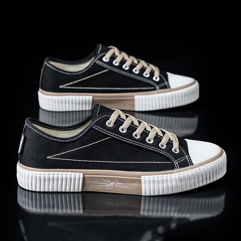 

Fashion Canvas Sneakers for Men Flat Bottom Non-slip Walking Shoes Low-top Lace Up Casual Sports Shoes Breathable Men's Sneakers