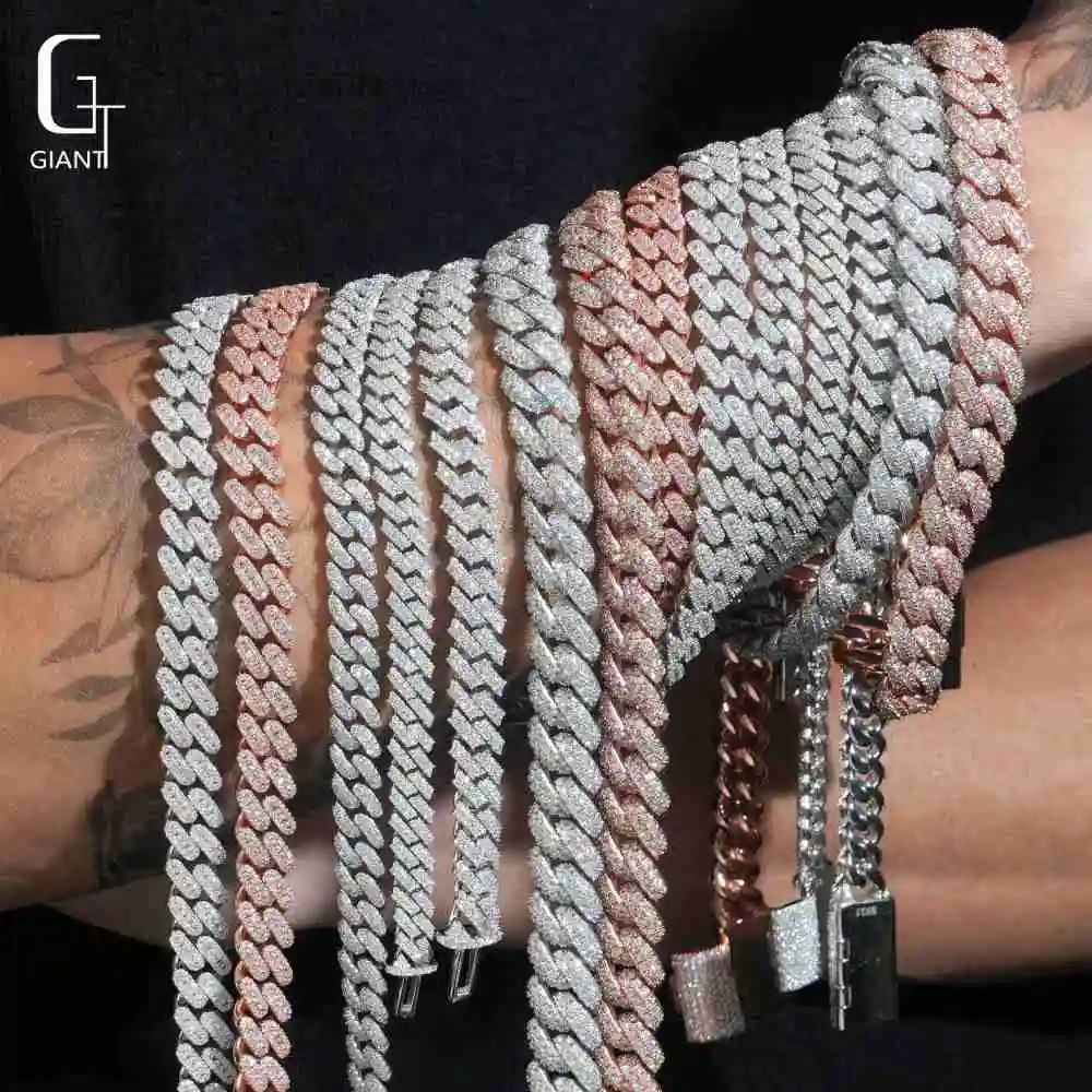 Moissanite Hip Hop Jewelry 925 Sterling Silver Moissanite Cuban Link Chain Past Diamond Tester Moissanite Cuban Chain Mens GRA，