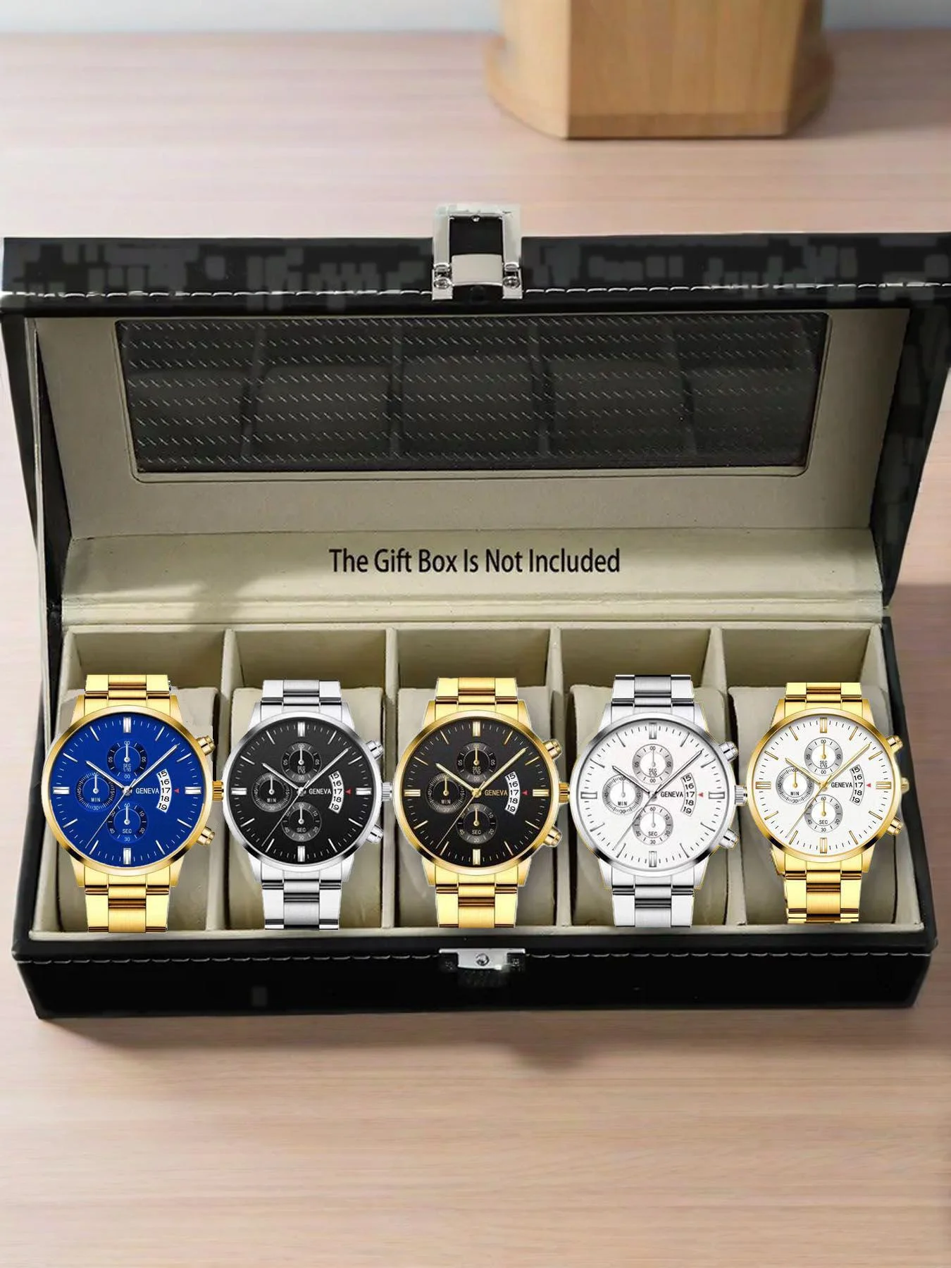 

Мужские кварцевые часы из легированной стали с круглым циферблатом, деловые часы, мужские часы с большим зеркальным циферблатом, 5 шт.