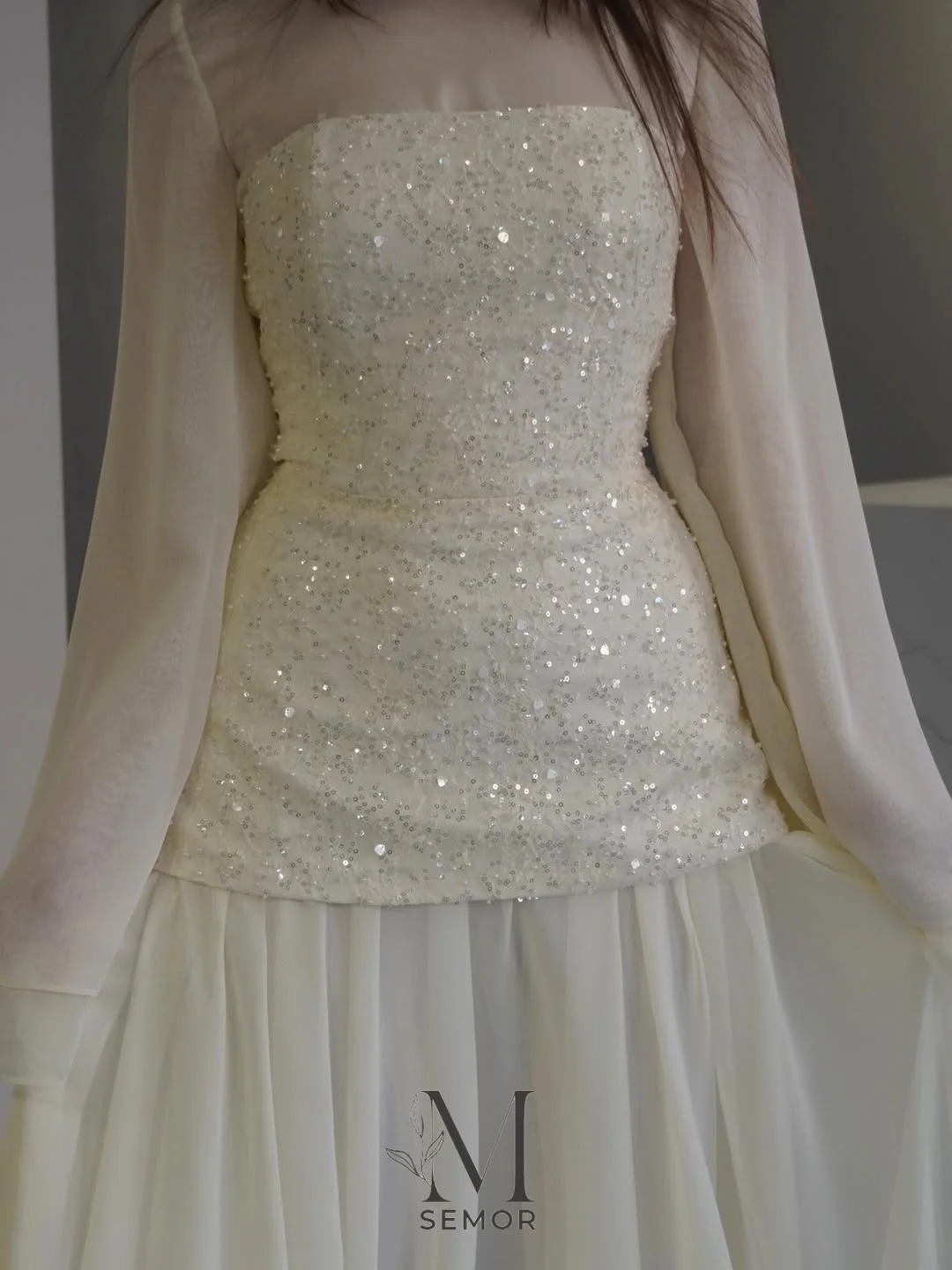 Semor Fashion Lace Sequin Wedding Dress 2026 New Chiffon O-Neck Full Sleeve Bridal Gown A-line Vestidos Novias Boda Customized