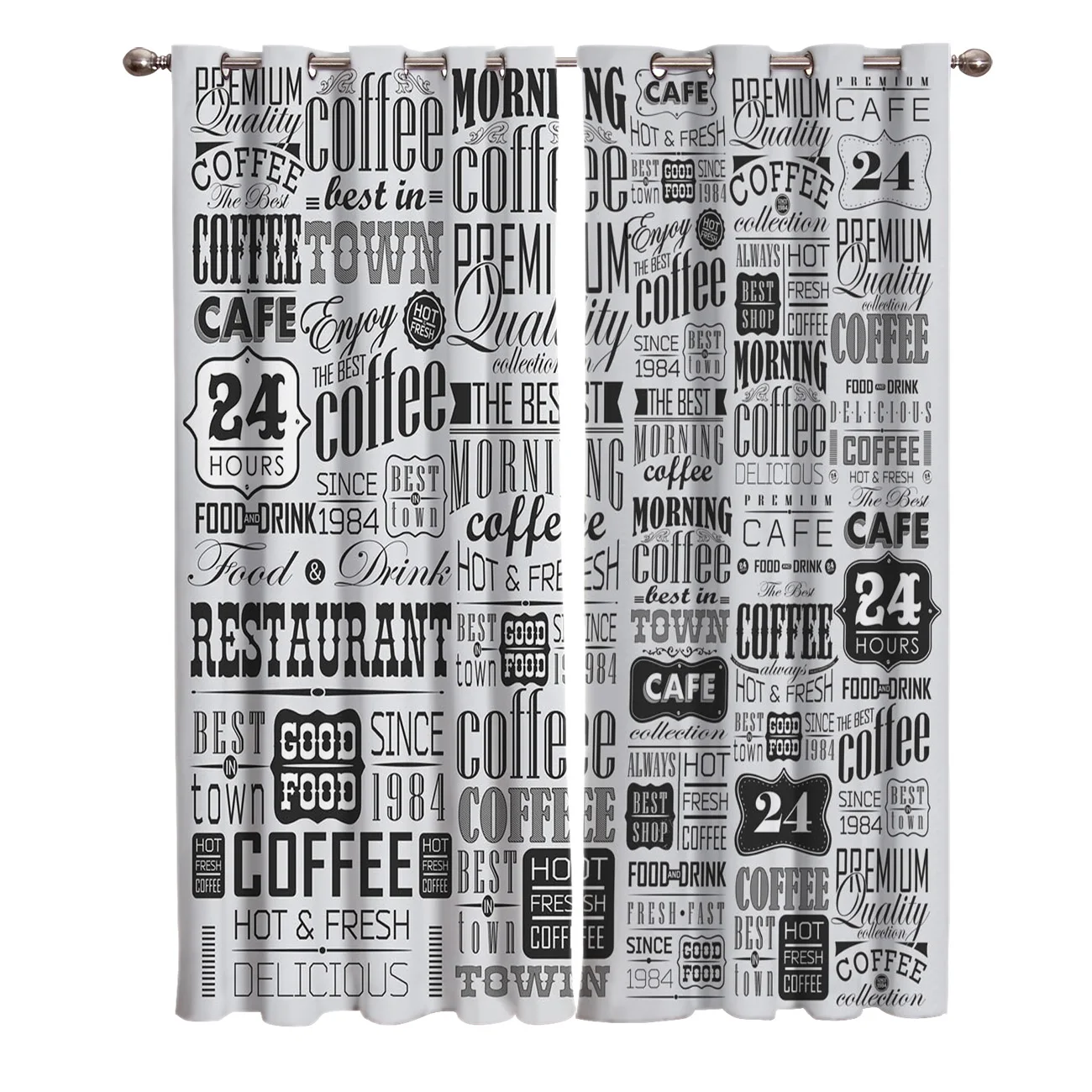 Vintage Text Coffee  Window Curtains Living Room Curtain Kitchen  Curtains Kids Room Treatment Drapes Home Decor