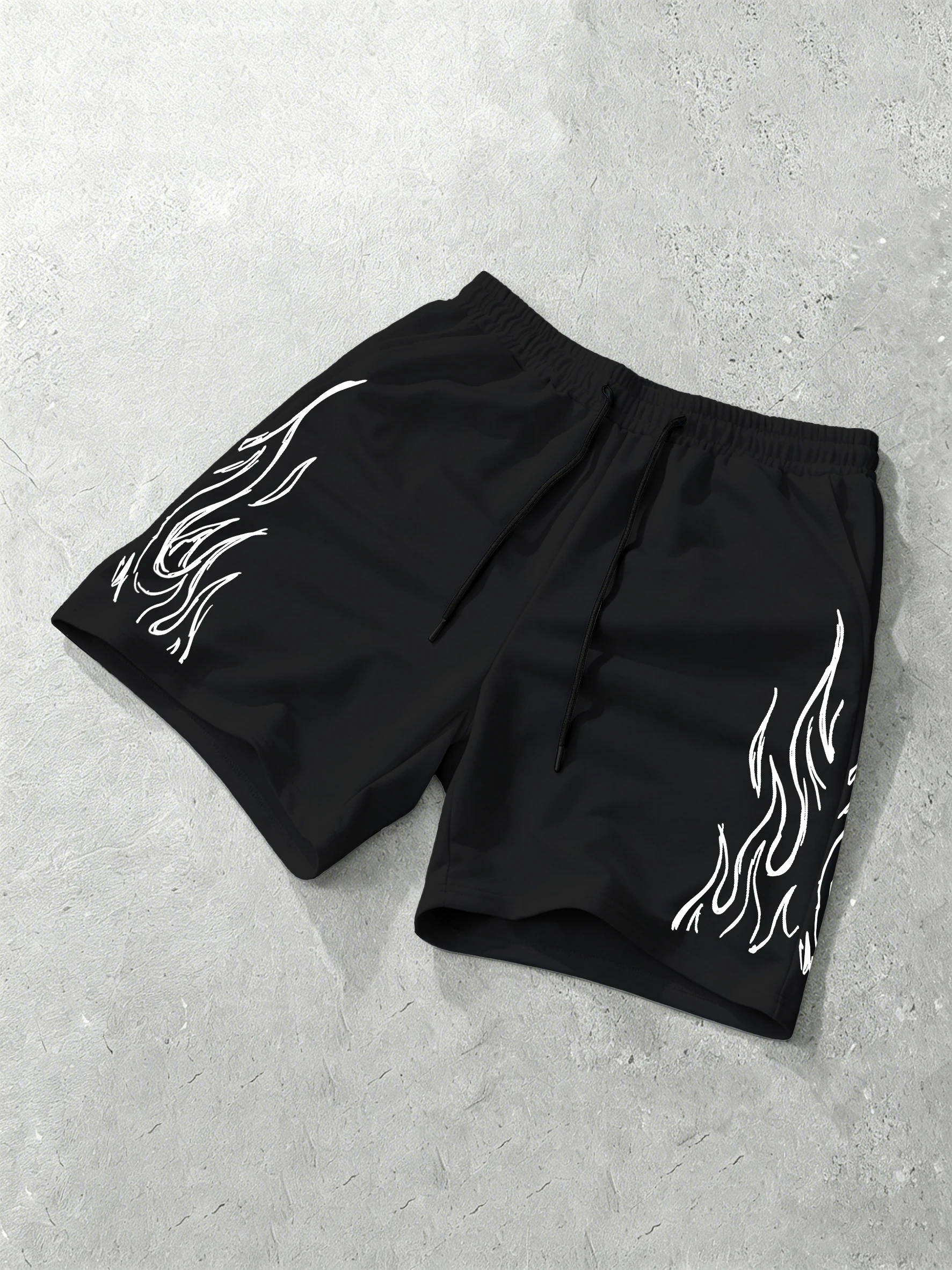 

Men's Oversized Flame Streetwear Shorts Brand Loose Fit Polyester Black Multi-Color Casual Shorts S-5XL All Size 1Pc Pack