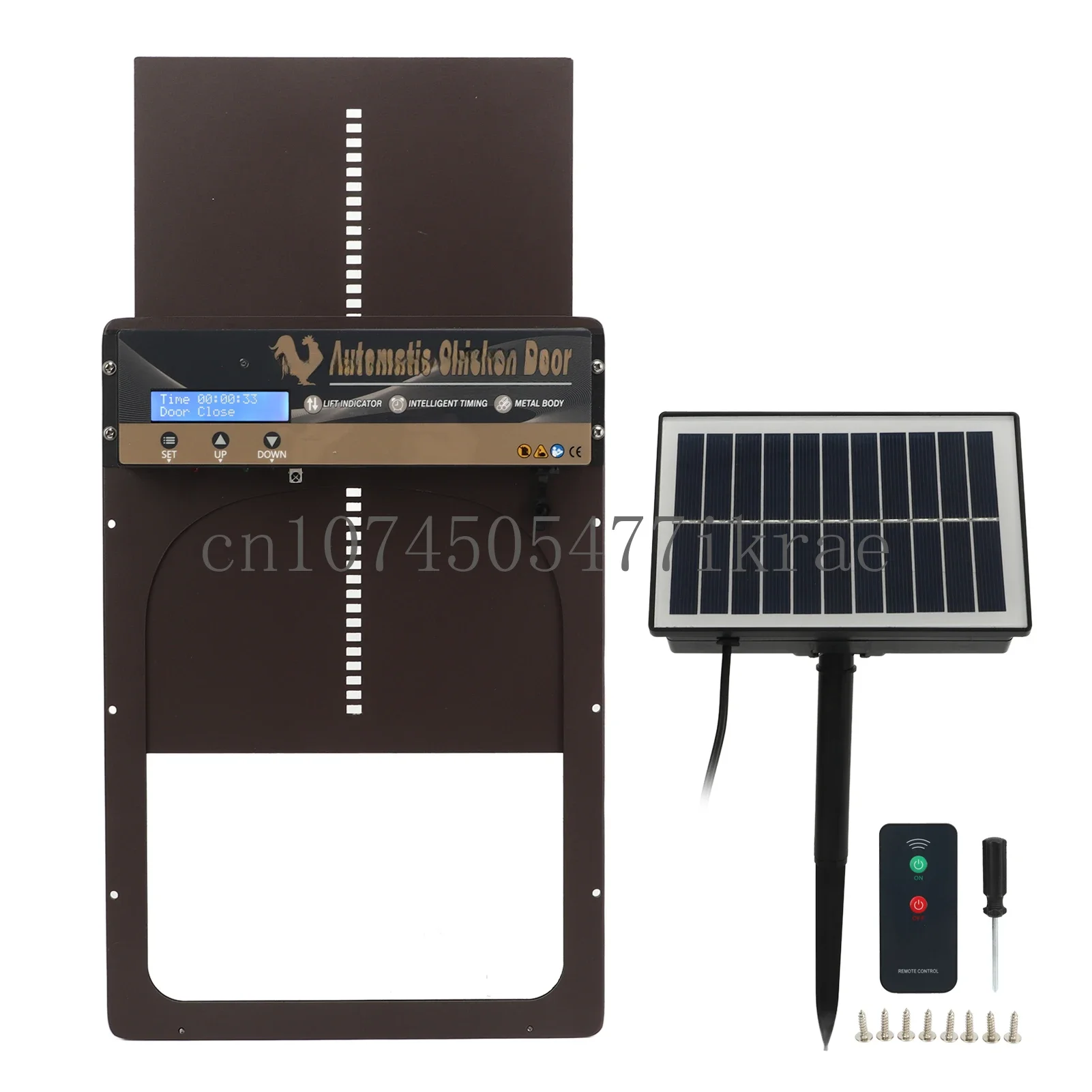 Automatic Chicken Coop Door Light Sensing Timing Remote Control Solar 3in1 Coop Door for Breeding Farm Brown