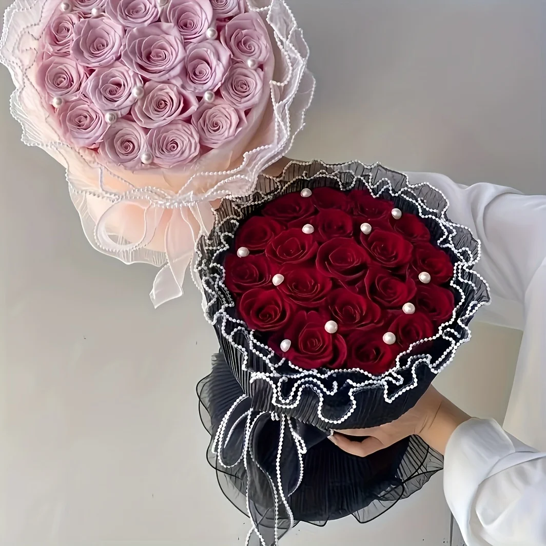 3-Piece Set of Elegant Rose Bouquet Wrapping Paper with Pearl and Lace Decorations - Butterfly Theme, 4 Sizes, Suitable for Valentine's Day, Birthdays, Mother's Day, Weddings - Decorative Gift Wrapping, Wedding Decorations, Decorative Packaging, Bouquets view 4