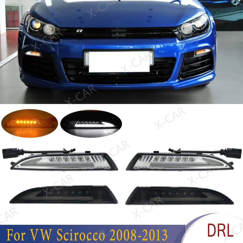 

2PCS For VW Scirocco 2008 2009-2013 Front Bumper LED DRL Daytime Running Light Turn Signal Lamp 1K8953041C 1K8953042C
