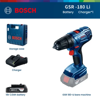 보쉬 GSR 180 Li 18V 무선 드릴 드라이버, 전문 전기 드릴 스크루드라이버, 브러시 모터 전동 공구, 금속 목재 벽용