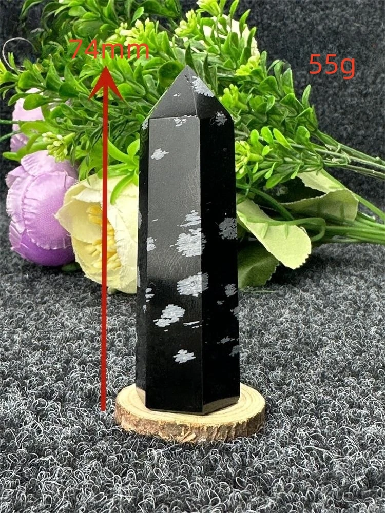 Natural Quartz Crystal Tower Black Snowflake Obsidian Polished Aura Healing Exquisite Room Decoration Stone Ore Stick Birthday G