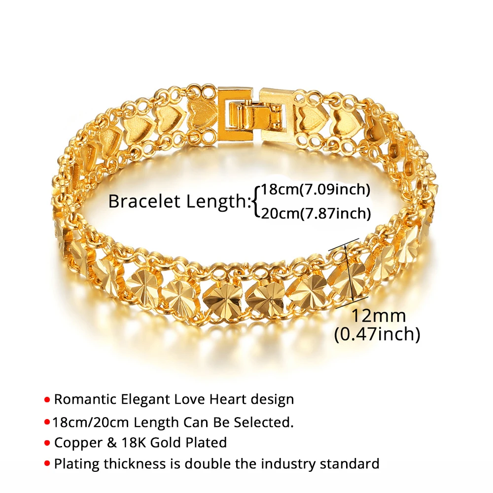 Punk Chunky Hand Chain Bracelet 12MM Gold Color Heart Wristband Bracelets For Men Women Fashion Jewelry Braslet