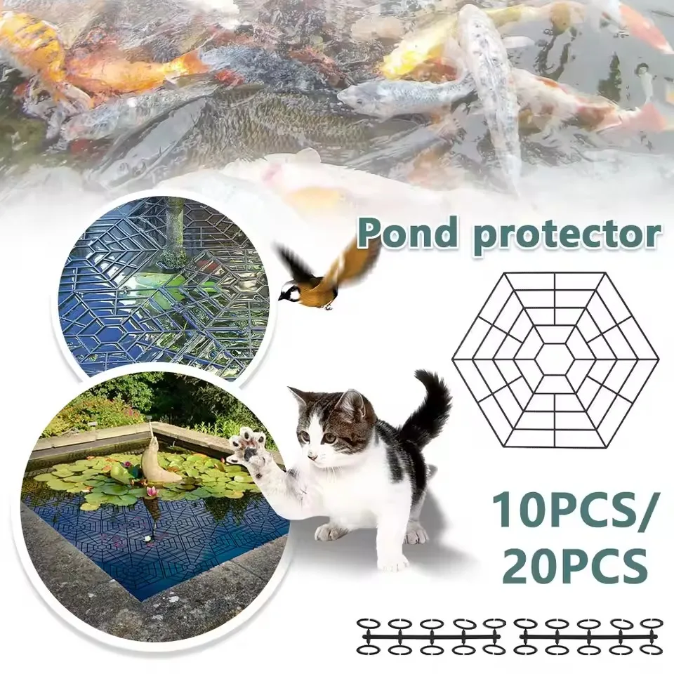 10Pcs Hexagonal Pond Fish Protection Net UV‑Resistant Floating Sink‑able Plastic Guard Protective Netting for Outdoor