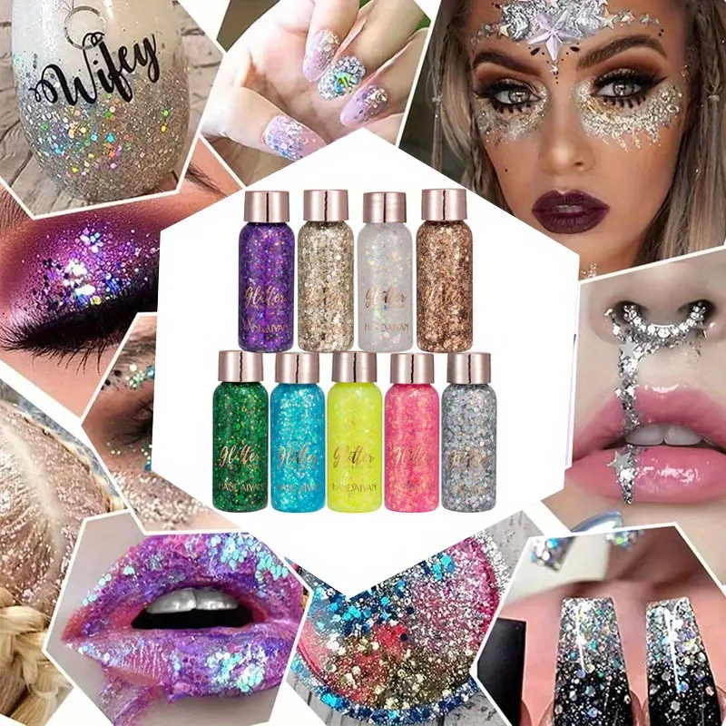 3-kleuren glittergel oogschaduwset voor lippen, ogen, haar, lichaam, gezicht, paars, blauw, groen, goud, perfect voor feestmake-up en decoratie