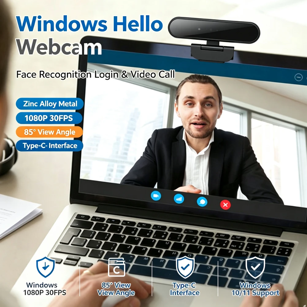 Identification Login Web Camera 1MP 720P/2MP 1080P for Windows Hello USB Computer Webcam Built-in Microphone for Computer Laptop
