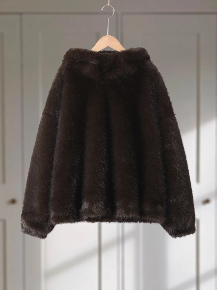 

Женский мягкий и липкий вязаный свитер с капюшоном из искусственного меха норки, женский модный теплый вязаный свитер, осень-зима 2026, новая толстовка