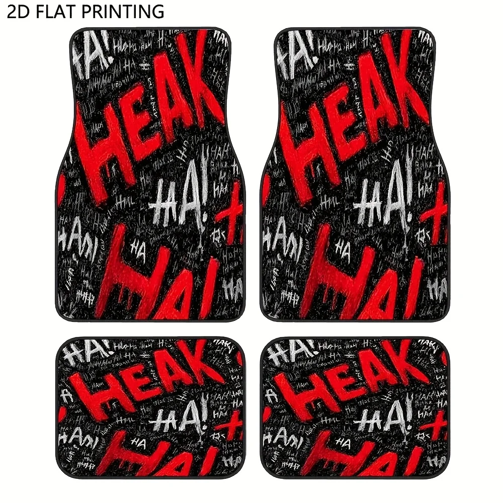 4pcs, Comic Speech Pattern Car Floor Mats, Durable, NonSlip, Easy To Clean, Easy To Install, Suitable For Sedan, SUV, Truck, Per