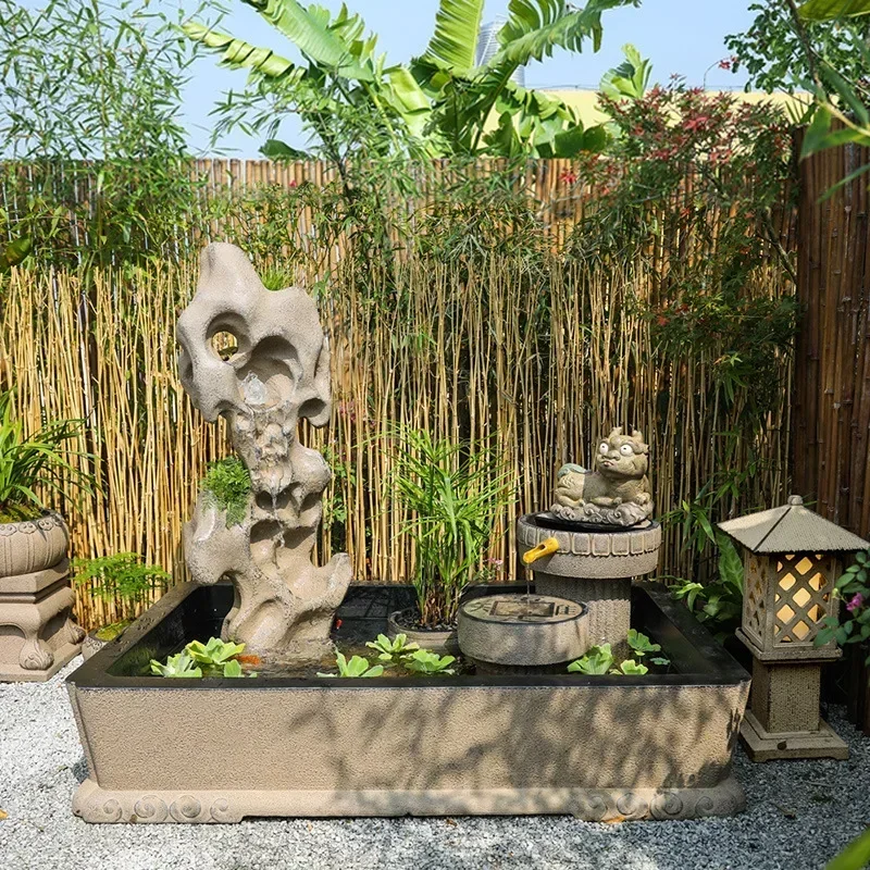 QQCourtyard Decoration Garden Landscape Waterfall Water Fountain Fish Pond Rockery Bonsai