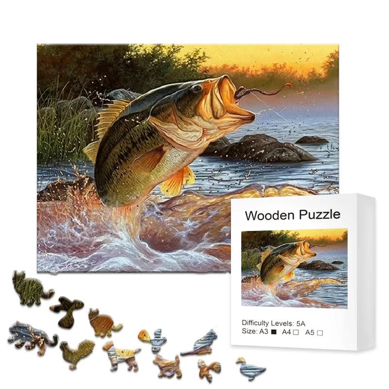 Wooden Puzzles, Unique Shape Fishing Puzzles for Interest High Quality Puzzles, Adult Wooden Puzzles, Best Gifts,Christmas Gifts