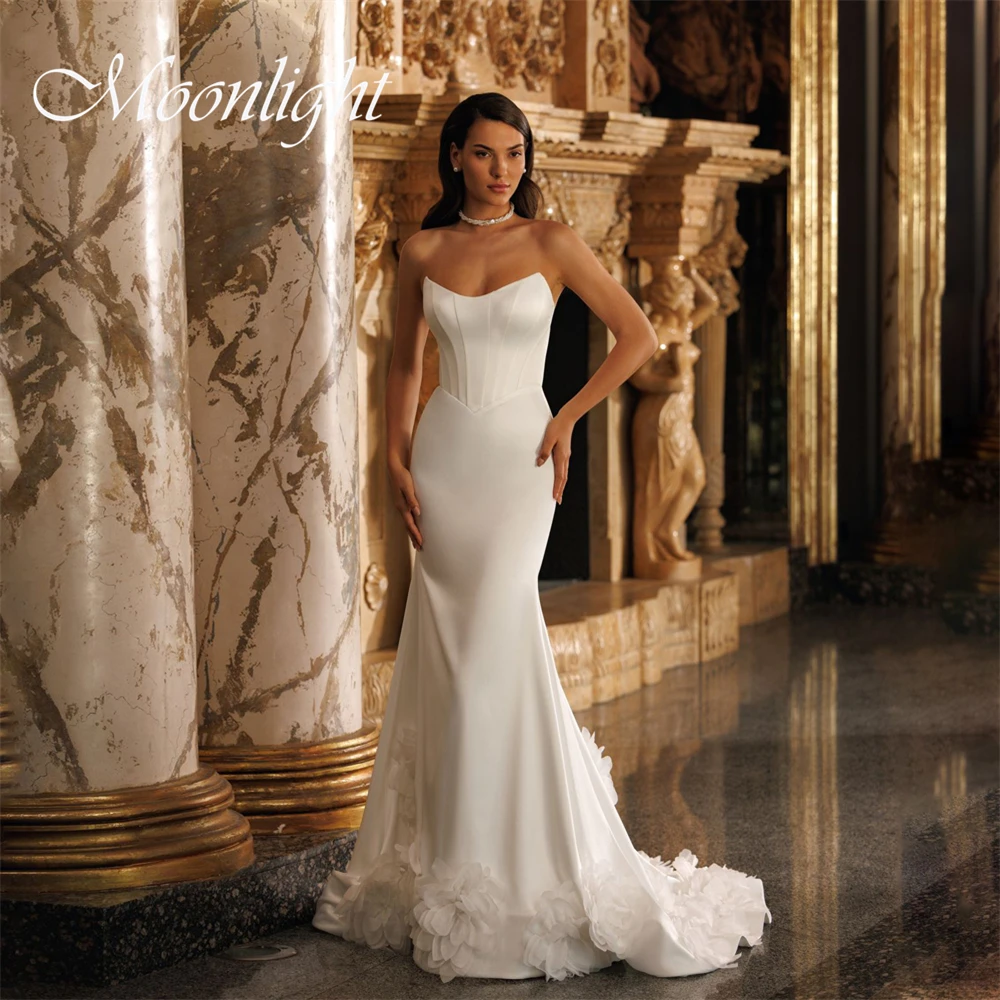 Elegant Boat-Neck Mermaid Wedding Dress Women Sleeveless Flowers Satin High Side Split Open Back Vestidos De Novia Customized