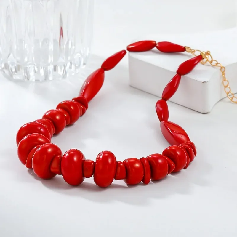 Draweye 2 Pieces Jewelry Sets Red Bohemia American Retro Fashion Chokers Necklaces for Women Coral Punk Collares Para Mujer