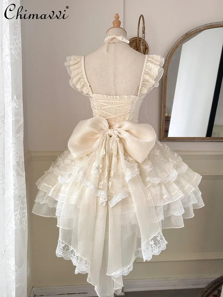 Generated Color Sparkle Butterfly Big Bow Princess Dresses Women Summer New Sweet Girl Fairy Birthday Lolita Mini Puffy Dress