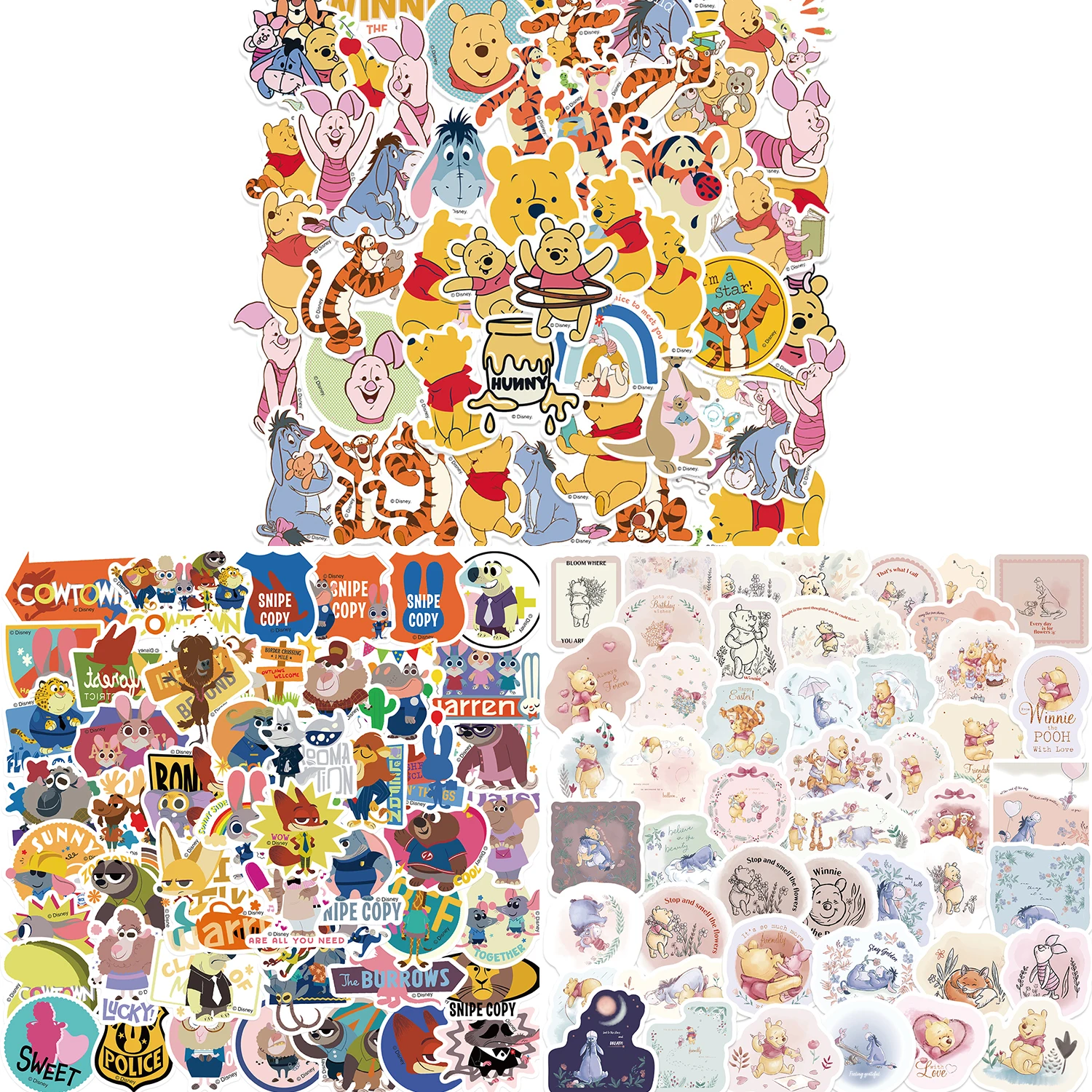 50pcs Disney Winnie le caniche fou Zootopia mixte autocollants pour enfants mignon Anime autocollants jouets classiques bagages cahier PVC