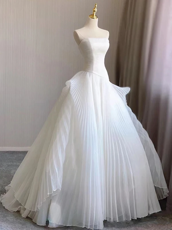 Elegant Simple Bridal Gown 2026 New Outing Dress Small Size Welcome Ceremony Pearl Detail A-Line Skirt Long Polyester Fabric