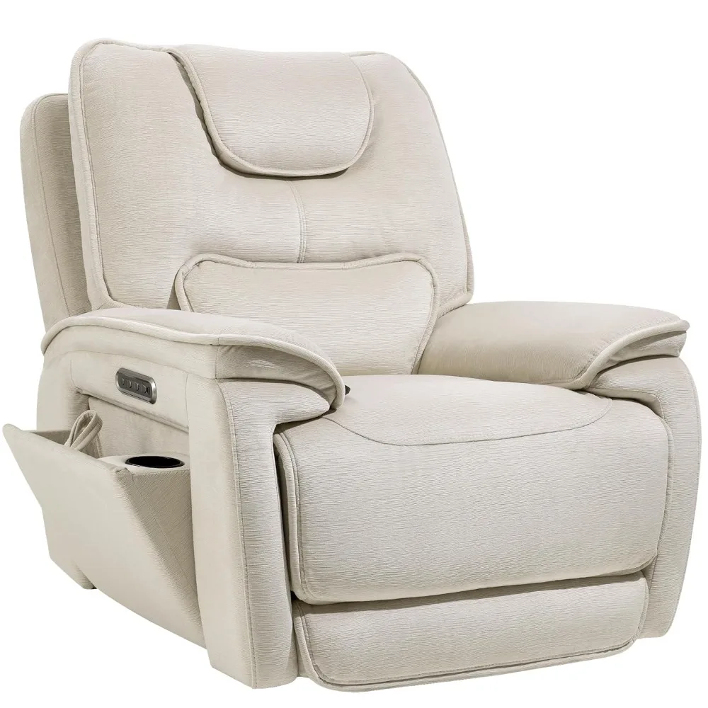 Triple Motor Zero Gravity Power Recliner Chair, 5'7'', White Chenille, Custom