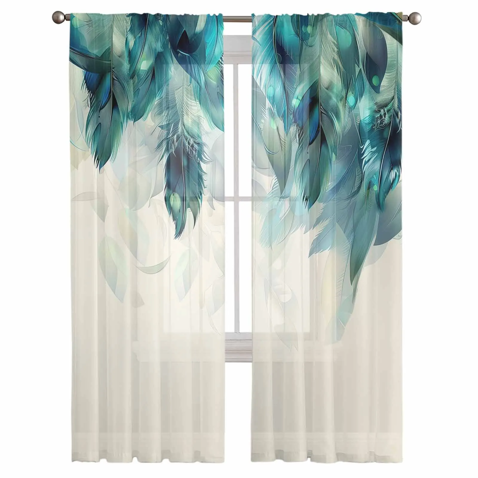 Peacock Feather Tulle Curtains for Living Room Sheer Curtain for Bedroom Kitchen Blinds Voile Curtains