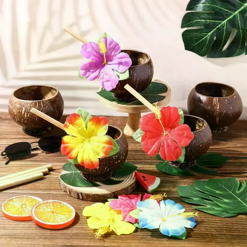 Handcrafted Natural Coconut Shell Cups Creative Drinking Cups for Hawaii Bachelorette Beach Summer Party Supplies