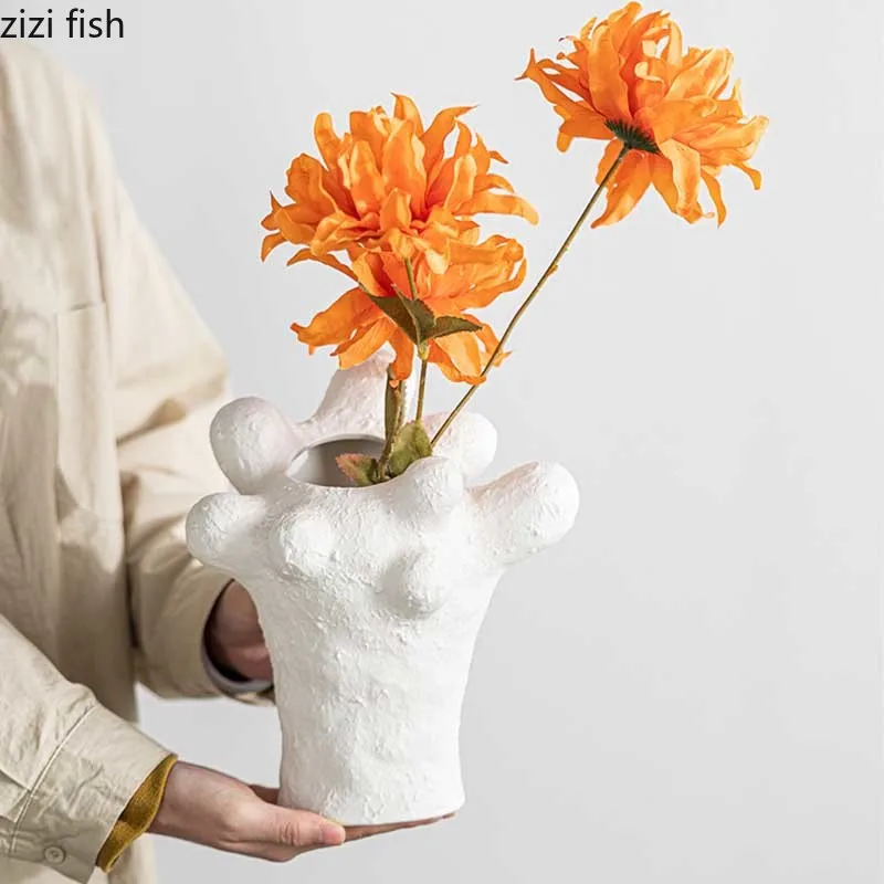 Abstraction Tree Stump Ceramic Vase Geometric Creative Ornament Flower Arrangement Vase Desktop Art Flower Vessel Home Decor
