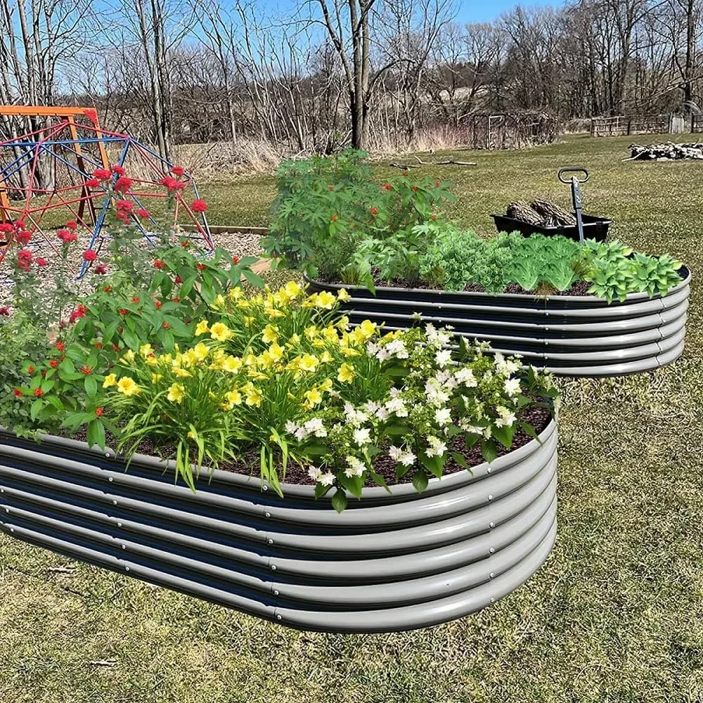 

2 Pcs 6X2X1.5 ft Oval Round Galvanized Raised Garden Beds Outdoor for Planting Vegetables Flowers Herb, Quartz Grey