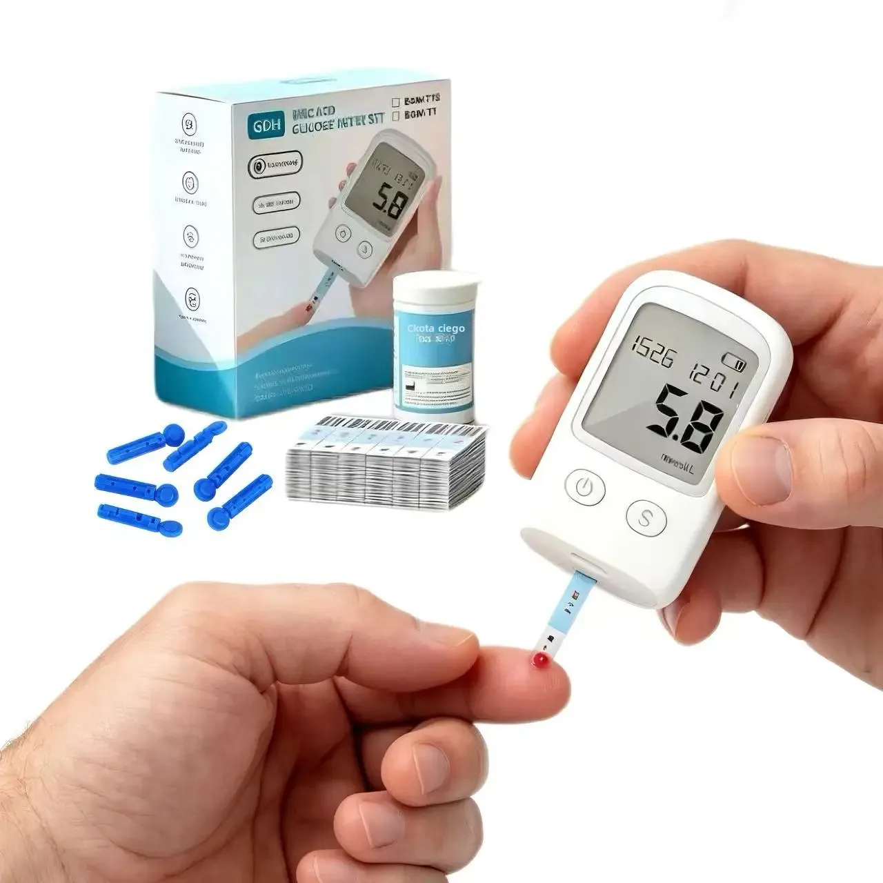 Monitor de Glucosa en Sangre para el Hogar, Máquina de Prueba de Glucosa sin Códigos, Detector de Glucosa en Sangre Alta para Personas Mayores y Mujeres Embarazadas, 25/50 Tiras