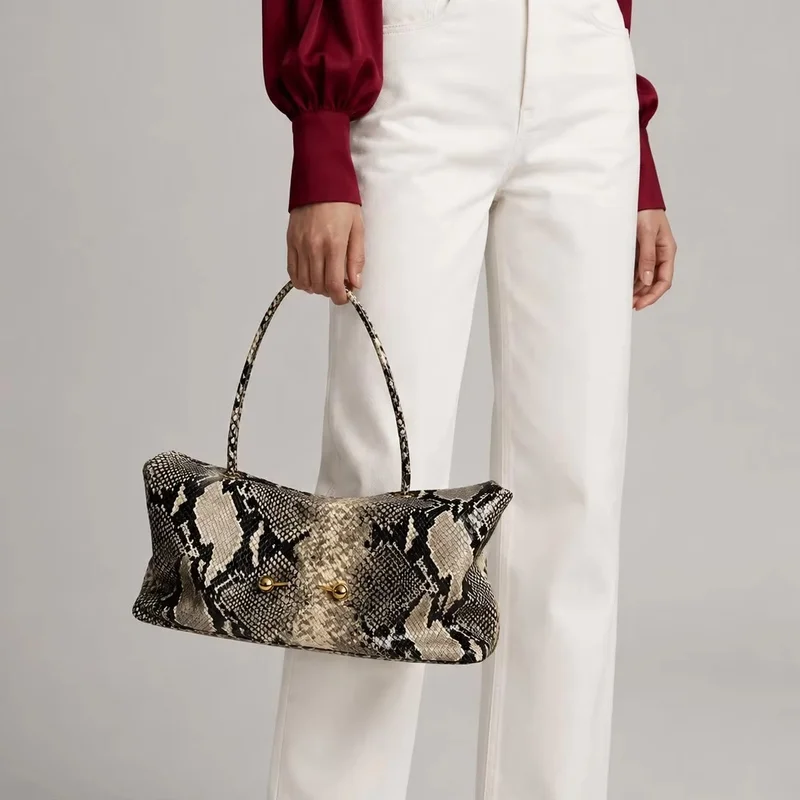 2026 Vintage Snakeskin Print Women Underarm Bag Designer Stone Pattern Shoulder Bags Luxury Pu Leather Commute Tote Bag 2026