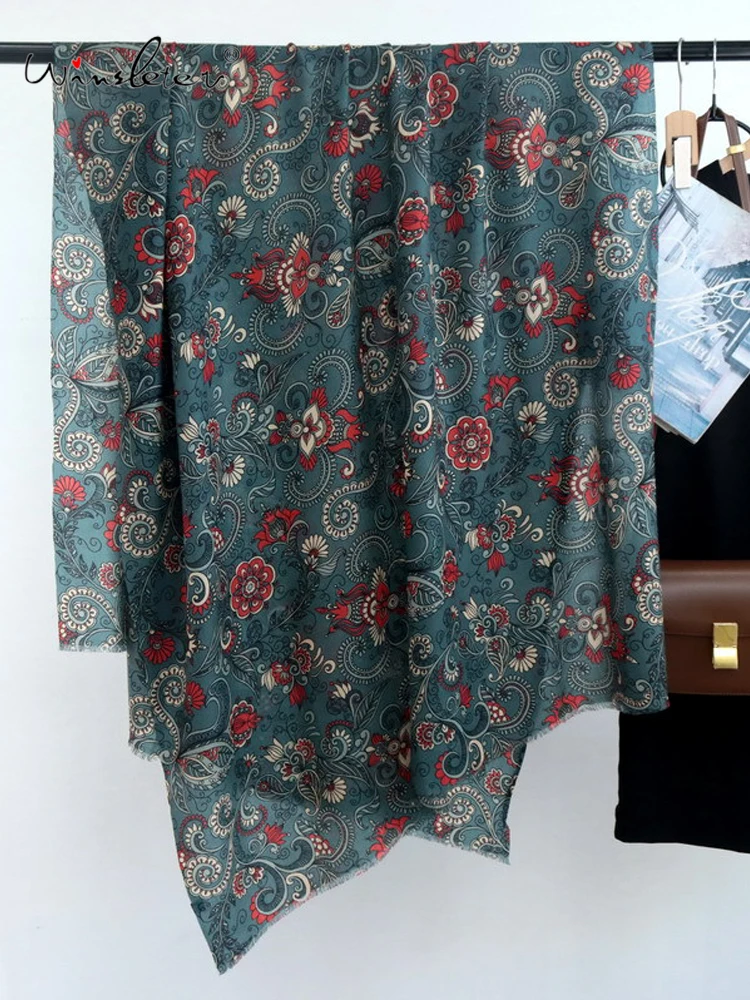 

Winsleter-Women 100%Wool Elegant Long Scarf, 200*100CM Printed, Mom Gifts Retro Casual Thin Shawl Scarves, 2025 Autumn A58515CC