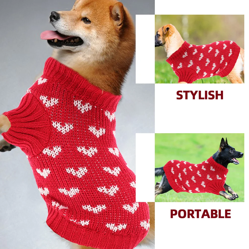

Dog Sweater Heart Pattern Size L Turtleneck Puppy Sweater Winter Clothes Thick Warm Soft Comfortable Wear-Resistant Outdoor Pet